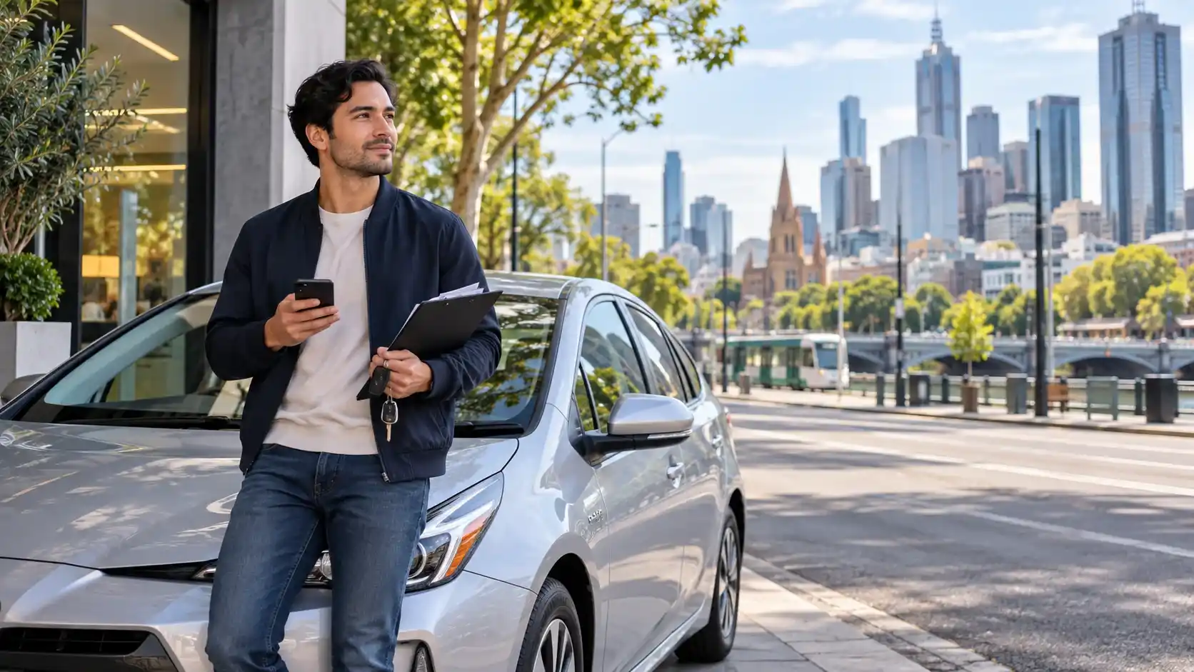 Rideshare driver with a rental hybrid car in Melbourne for Uber and DiDi driving.